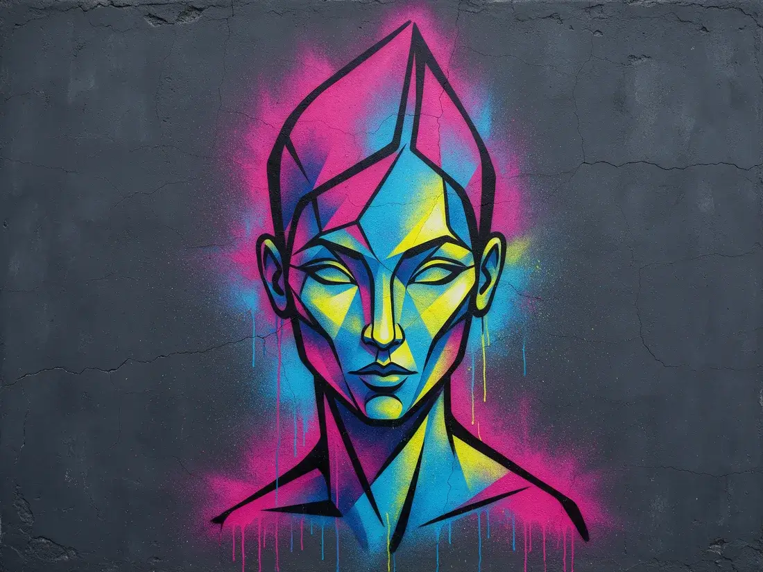 Stencil portrait mural painted by a player