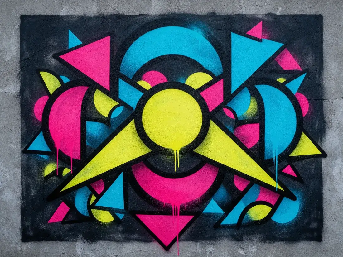 Geometric color-block mural painted by a player