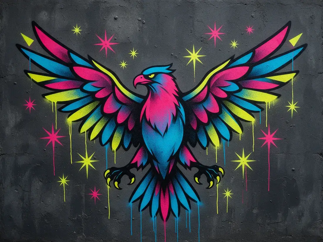 Spray-painted bird mural painted by a player